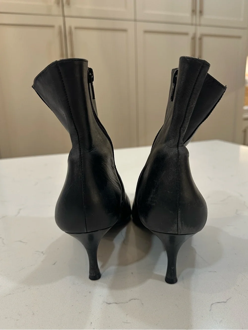 Gianni Bini Black Pointed Leather Ankle Booties with Buckle Strap- 8
